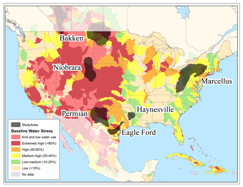 Water usage in fracking has increased, and many of our shale resources happen to be in areas already dealing with water stress.
